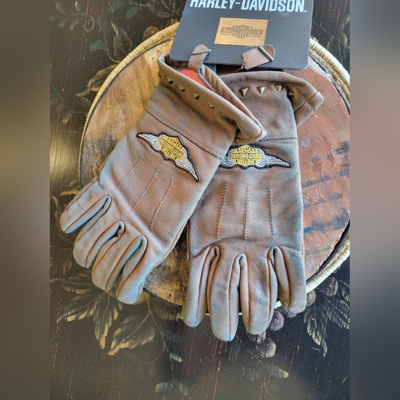 HARLEY DAVIDSON Motorcycle Gloves, Leather, Brown, Small - Picture 2 of 3